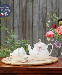 Bộ trà 2 người Carvour kèm ấm Sadler hoạ tiết hồng vàng, hồng nhung