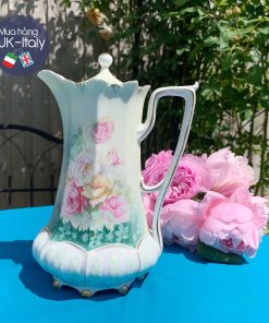 Ấm RS Prussia dáng cao xanh, hoa hồng c.1900