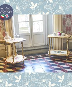 Bàn đẩy gỗ Florence 2 tầng sơn đỏ vàng