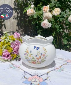 Bình hoa Aynsley tròn hoạ tiết hoa bướm có khung sắt