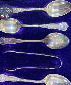 Bộ 6 thìa bạc nguyên chất và gắp đường đúc hoa cổ Anh