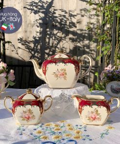 Bộ ấm Sadler đỏ đun hoa hồng x 3 món (ghép bộ 21 món Paragon)