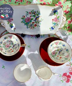 Bộ tách Aynsley Cabinet đỏ hoạ tiết chim cho 2 người