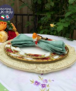 Khay gỗ Florence tròn / Lót đĩa màu ngà vân hoa nổi (x 6 khay)