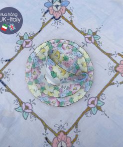 Bộ trà 2 người vẽ tay hoa màu phấn Crown Staffordshire