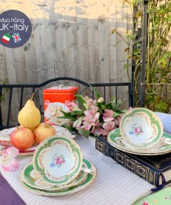 Bộ tách 2 người Rockingham hoa hồng forget-me-not vẽ tay