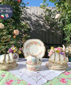 Bộ tách 6 người Collingwood vàng kem hoa xinh xắn men vẽ tay nổi c.1924