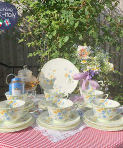 Bộ tách 6 người Royal Doulton hoa chuông xanh cúc vàng c.1940 (21 món)