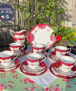 Bộ tách 6 người Paragon đỏ hồng men hoa vẽ tay đẹp xinh c.1940 (2 lựa chọn ấm)