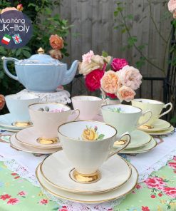 Bộ tách 6 người Clare tông phấn và hoa c.1950