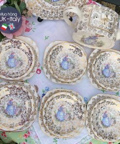 Bộ tách 6 người cô gái váy xanh Lubern và ấm Sadler hiếm đi kèm