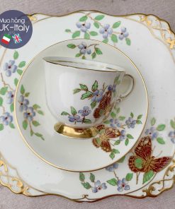 Bộ tách 2 người Tuscan bướm hoa xanh trắng ngà