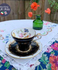 Bộ tách Aynsley Cabinet đen dáng Corset hoa Poppy