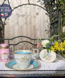 Bộ trà Duo Cabinet cổ vẽ cảnh tố hảo màu xanh biển thế kỉ 19