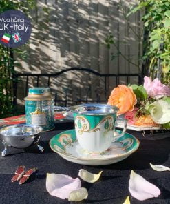 Bộ tách duo cổ Samuel Alcock xanh lục bảo ngọc và hoa vẽ