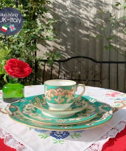 Bộ tách cổ Victorian 2 người xanh ngọc lục bảo mạ vàng tay (7 món)