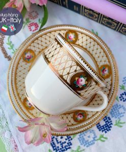 Bộ tách cho 2 người x 2 trio cổ Minton vẽ tay hoa hồng dùng bữa sáng