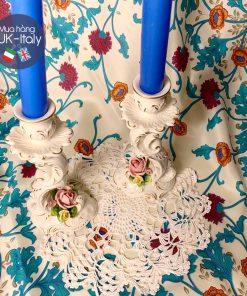 Cặp chân cắm nến hoa sứ Đức c.1900