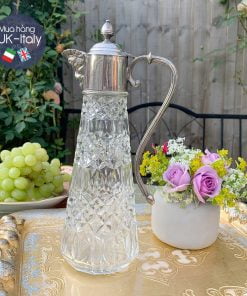 Decanter mạ bạc Anh thần nho hình trụ thon c.1920