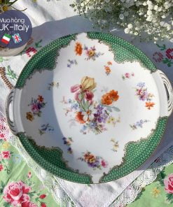 Đĩa to viền xanh hoa xuân gốm Đức