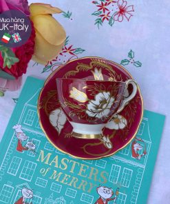 Bộ tách Duo Royal Stafford đỏ mận hoa mạ vàng c.1950