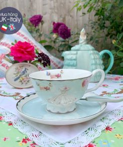 Duo tách trà xanh hoạ tiết váy ren