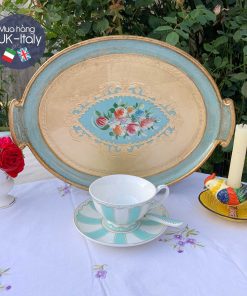 Duo tách trà xanh kẹo sọc kèm thìa