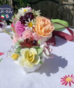 Hoa sứ hồng cẩm chướng Royal Doulton hình lục giác (size to)