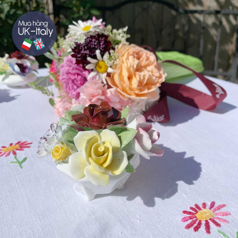 Hoa sứ hồng cẩm chướng Royal Doulton hình lục giác (size to)