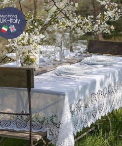 Khăn bàn Ý trắng ren kết hợp nhựa