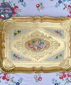 Khay gỗ nghệ nhân Florence - Chữ Nhật vẽ tay 4 góc hoa (M)