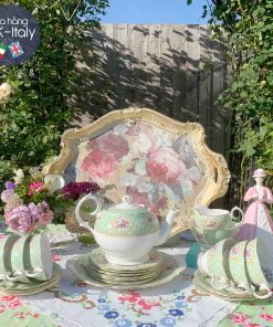 Khay gỗ Florence oval hoa hồng tím phai (XL)