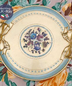 Khay gỗ Florence tròn điệu đà tay nơ viền xanh