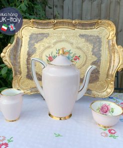 Khay gỗ Florence tay chìa xám vẽ hoa