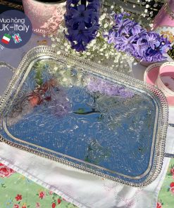 Khay mạ bạc Anh có chân Gallery size vừa