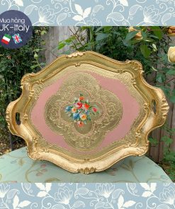 Khay gỗ Florence oval hồng vẽ hoa (XL)