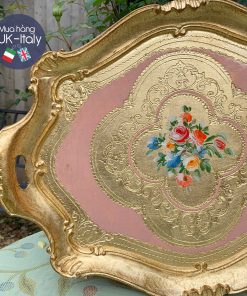 Khay oval nền hồng vẽ tay M 41x31cm (225-PGF3-1)