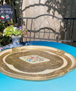 Khay oval nhún 4 góc vẽ hoa tay (M)