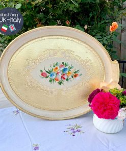 Khay oval tay chìa màu kem size S 34x26cm (243-LGF-2)