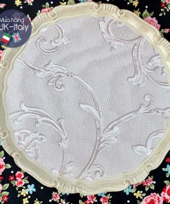 Khay gỗ Florence tròn 33cm giấy trắng viền khay trắng