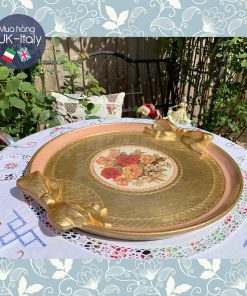 Khay tròn có nơ dát kim tuyến viền hồng L 42x 40cm (134-PRG-4)