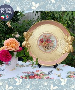 Khay tròn tay nơ dát kim tuyến viền hồng M 33x31cm (134-MO-2)