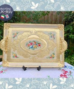 Khay Chữ Nhật có tay cầm 4 góc vẽ hoa (M)