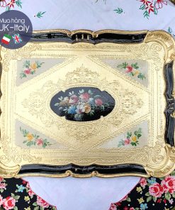 Khay gỗ nghệ nhân Florence - chữ nhật vẽ tay viền đen, cỡ L (1/GFA-4)