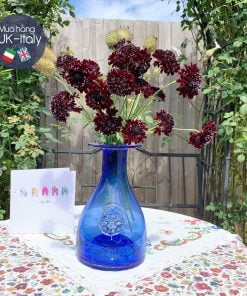 Lọ hoa pha lê xanh biển đúc hoa thủ công UK