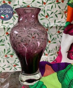 Lọ thuỷ tinh 1960s tím vẽ tay hoa Snowdrop cao 23cm