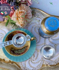Lọc trà mạ bạc Fortnum & Mason cán dài đục hoa văn