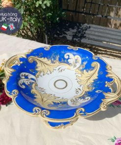 Đĩa có chân xanh sáng vẽ tay lá cổ Ridgway c1840-1860