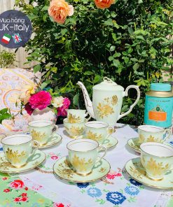 Set trà, cà phê 15 món Salisbury xanh bạc hà hoa hồng 22kt