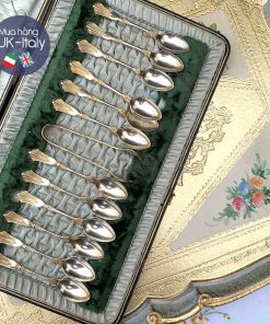 Bộ 12 thìa xưa mạ bạc đi kèm gắp đường viên 1950s